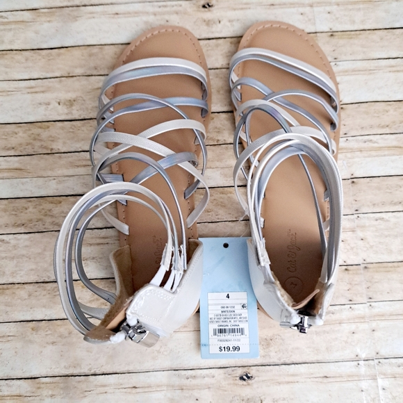 Cat & Jack Girl's White Dion Strappy Back Zipper Gladiator Sandals Sz 4 - Picture 2 of 11